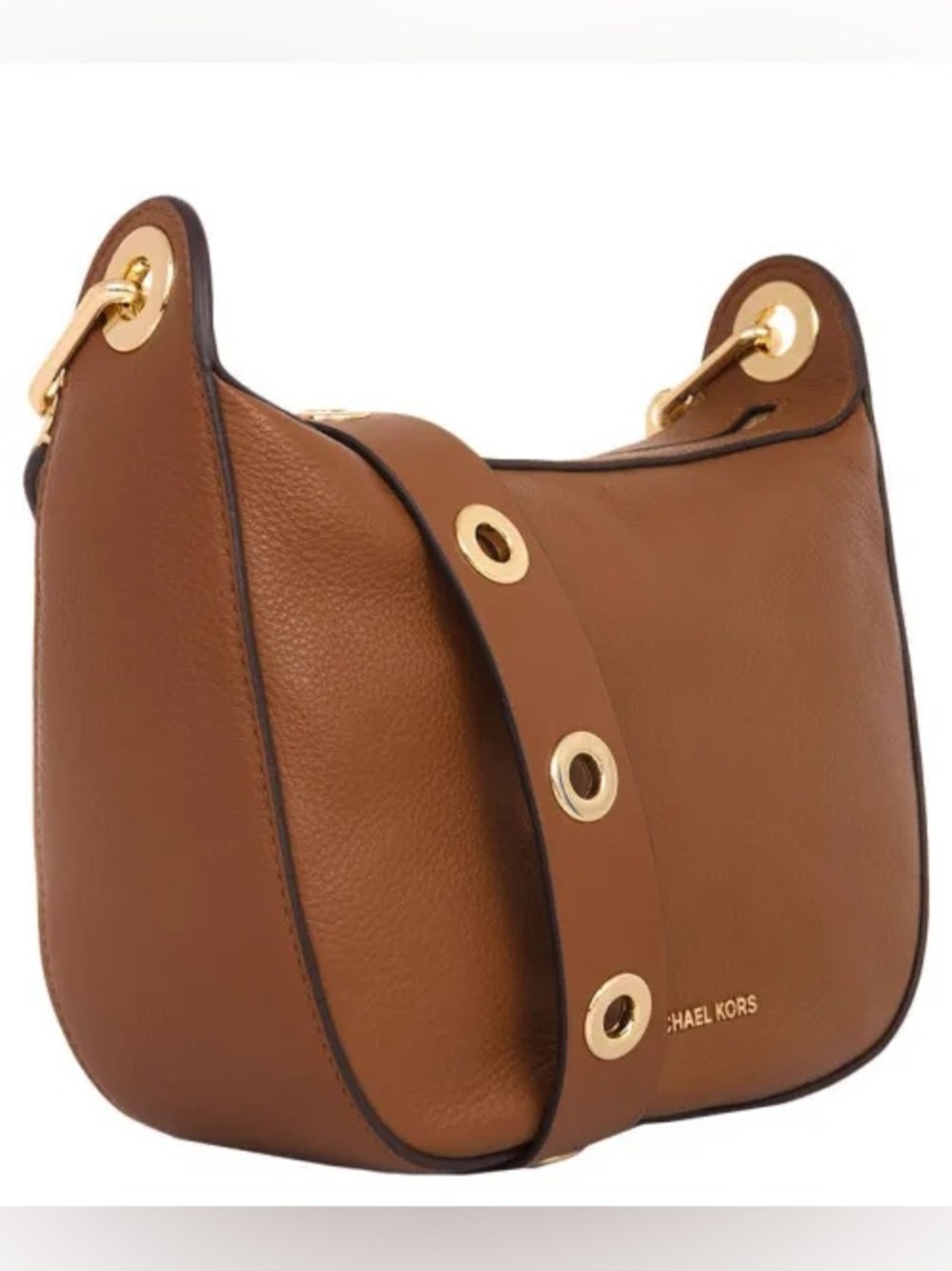 MICHAEL KORS RAVEN MESSENGER CROSSBODY BAG LEATHER GOLD HARDWARE CAMEL BROWN - Picture 2 of 15